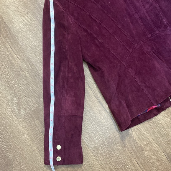 Real leather Isaac mizrahi live us 10 plum motorcycle jacket gold zippers - Picture 12 of 13